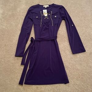 MICHAEL Michael Kors Gold Chain Lace Up Knee Length Dress Size S Colour Iris